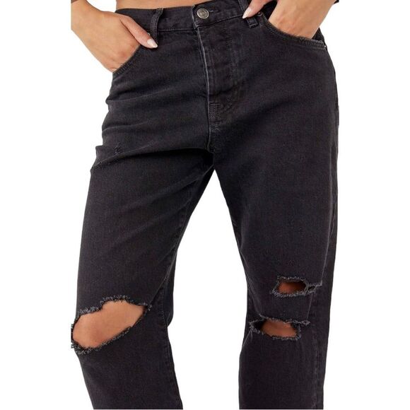 Free People Bren Black Distressed Boyfriend Jeans Size 28 - Picture 2 of 7
